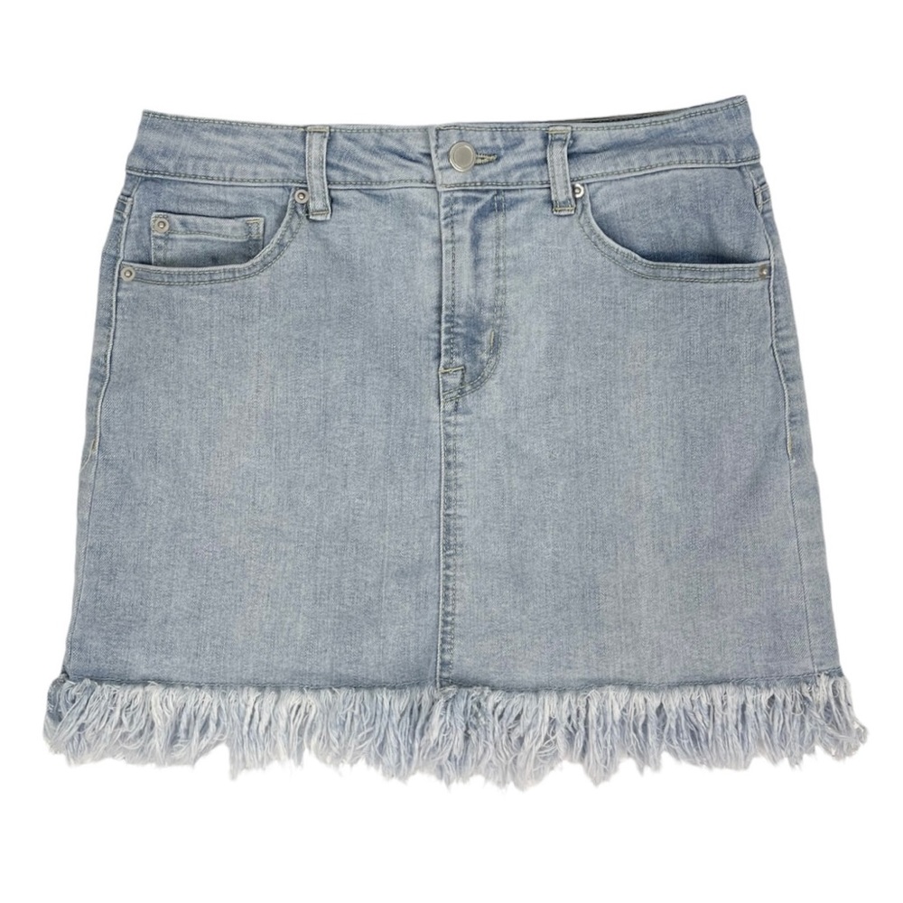 Chelsea & Violet Girls Distressed Denim Fringe-Hem Mini Skirt Size 14